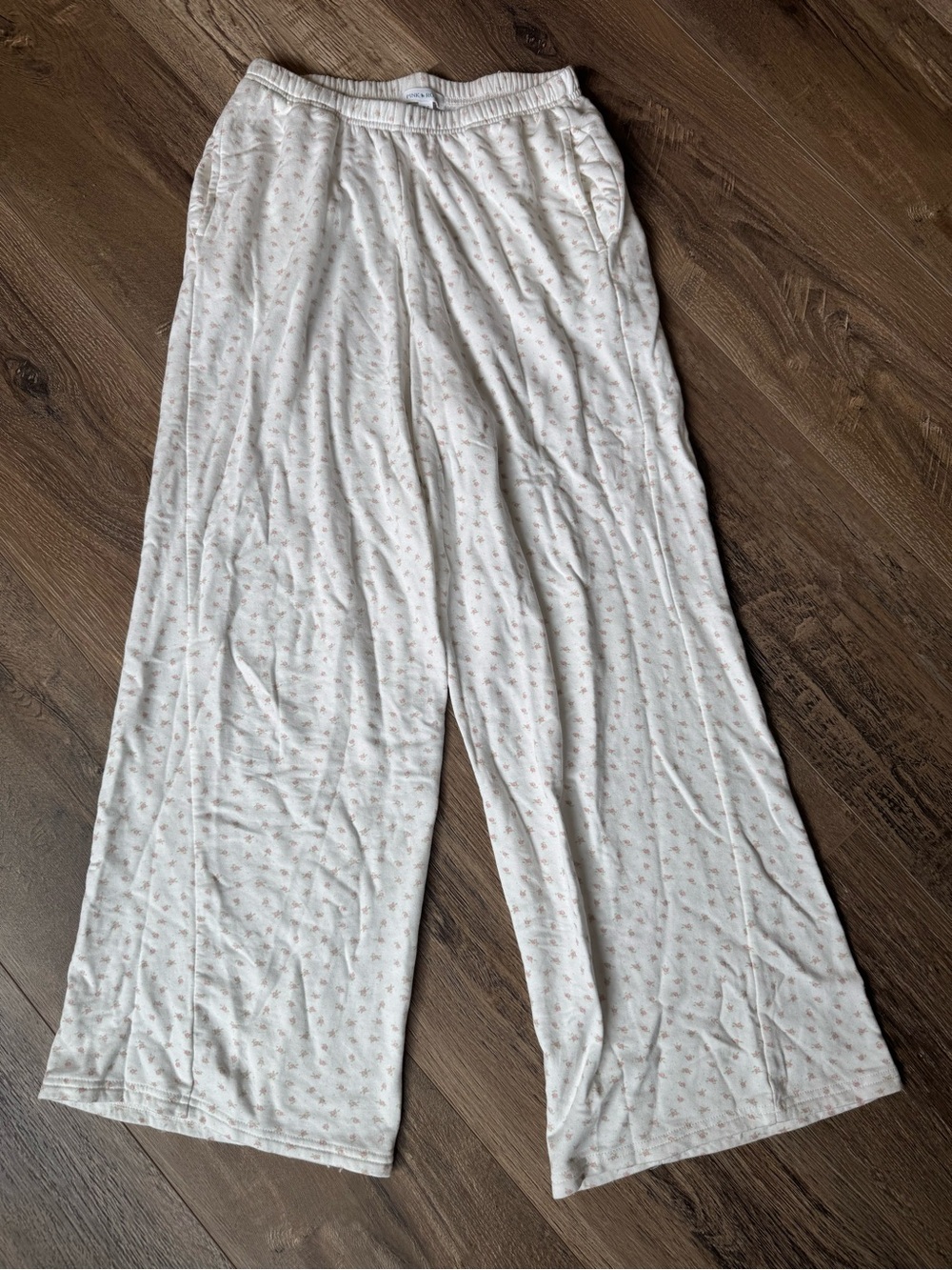 Pink Rose Cream Wide-Leg Pajama Pants with Pink Dot Print